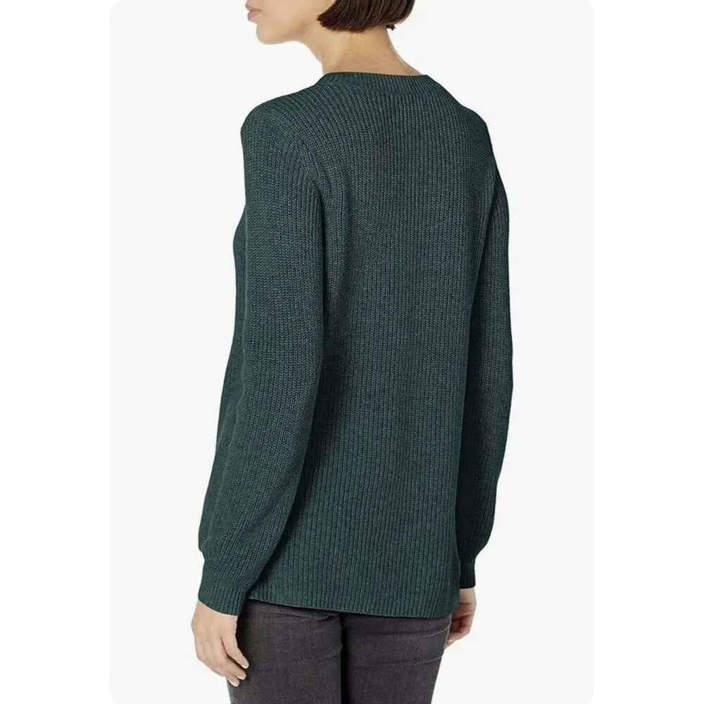 Goodthreads Women’s Size M Knit Sweater Green Cotton Shaker Stitch Round Neck